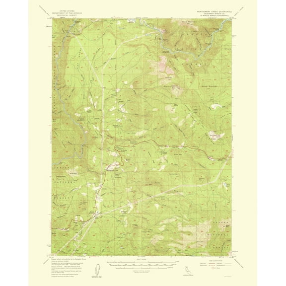 Topographical Map - Montgomery Creek California Quad - USGS 1953 - 23 x 28.68 - Vintage Wall Art