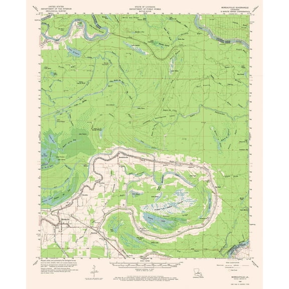 Topographical Map - Moreauville Louisiana Quad - USGS 1962 - 23 x 28.09 - Vintage Wall Art