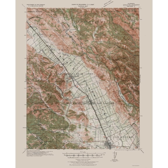 Topographical Map - Morgan Hill California Quad - USGS 1940 - Vintage Wall Art