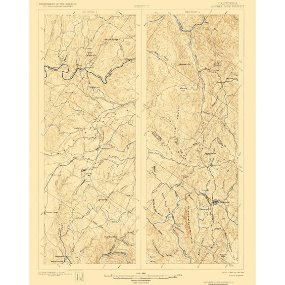 Topographical Map - Mother Lode District California 1 of 2 Sheet - USGS 1899 - 23 x 28.94 - Vintage Wall Art