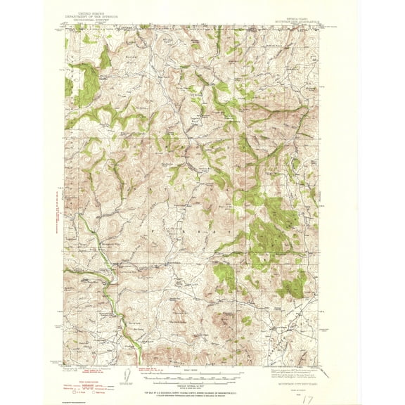 Topographical Map - Mountain City Nevada Idaho Quad - USGS 1936 - 23 x 29.13 - Vintage Wall Art