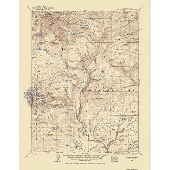 Topographical Map - Mt Adams Washington Quad - USGS 1904 - Vintage Wall Art