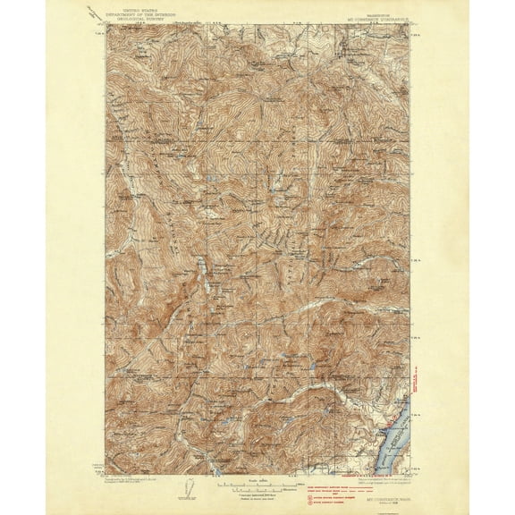Topographical Map - Mt Constance Washington Quad - USGS 1938 - 23 x 27.88 - Vintage Wall Art