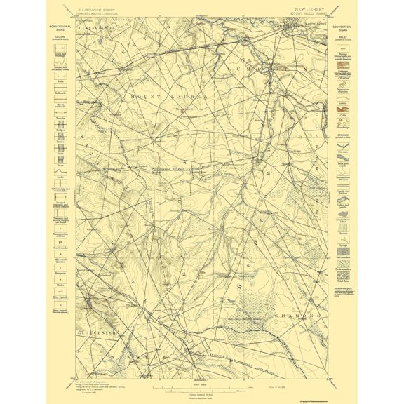 Topographical Map - Mt Holly New Jersey Quad - USGS 1898 - Vintage Wall Art