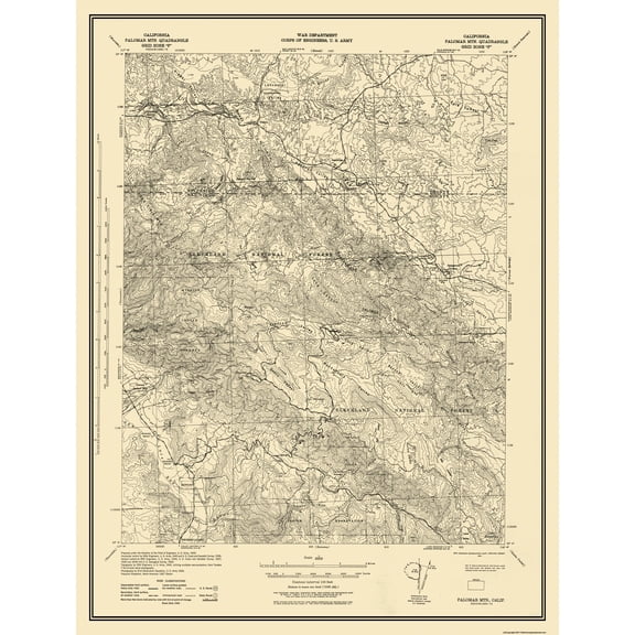 Topographical Map - Mt Palomar California Quad - USGS 1942 - Vintage Wall Art