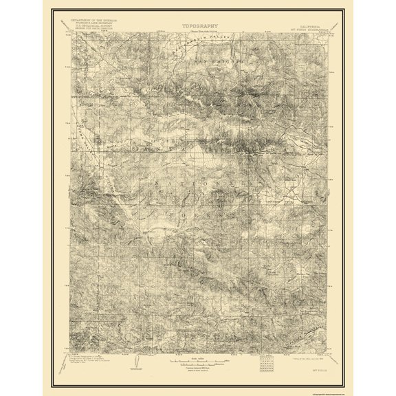 Topographical Map - Mt Pinos California Quad - USGS 1903 - 23 x 29.31 - Vintage Wall Art