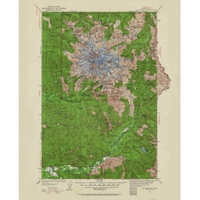 Topographical Map - Mt Rainier Washington Quad - USGS 1924 - Vintage Wall Art