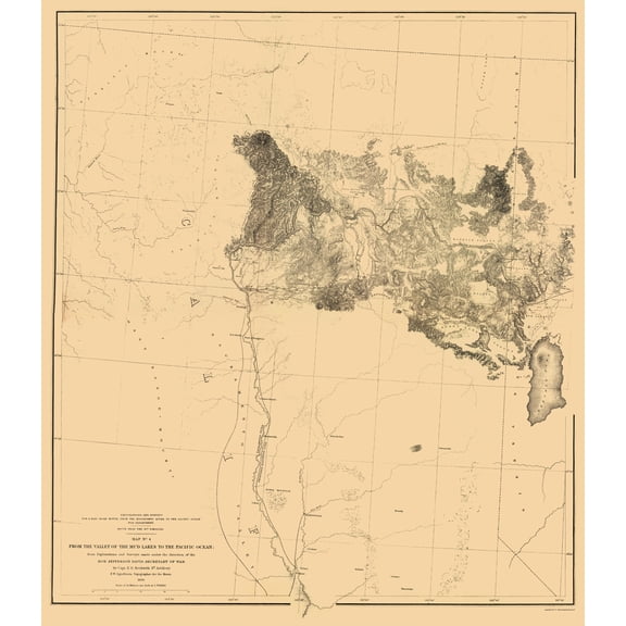 Topographical Map - Mud Lakes Nevada California Geographical - Davis 1855 - Vintage Wall Art