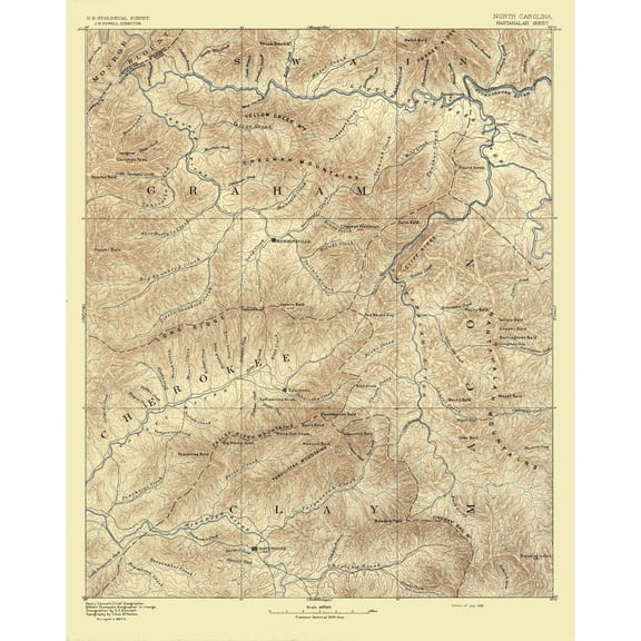 Topographical Map - Nantahalah Sheet North Carolina - USGS 1885 - Vintage Wall Art