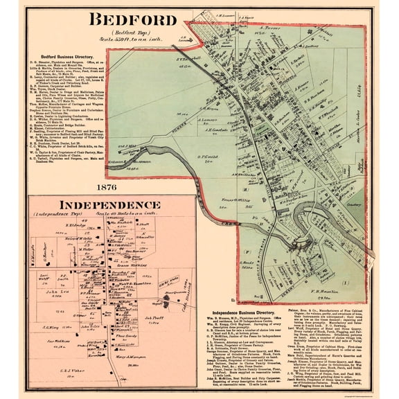 Historic City Map - Bedford Independence Ohio - Titus 1874 - Vintage Wall Art