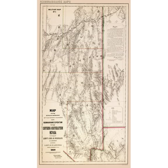 Topographical Map - Nevada Southern Nevada - Hamel 1869 - 23 x 41.19 - Vintage Wall Art
