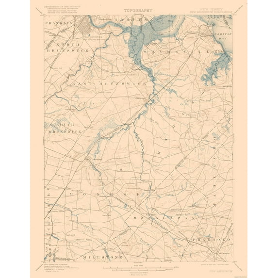 Topographical Map - New Brunswick New Jersey Quad - USGS 1901 - 23 x 29.39 - Vintage Wall Art