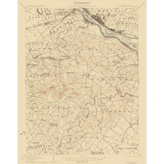 Topographical Map - New Cumberland Pennsylvania Quad - USGS 1906 - Vintage Wall Art
