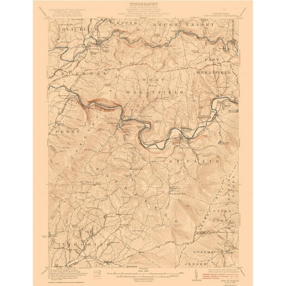 Topographical Map - New Florence Pennsylvania Quad - USGS 1922 - Vintage Wall Art