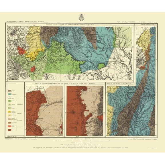 Topographical Map - New Mexico Colorado Sheet - US Army 1886 - Vintage Wall Art