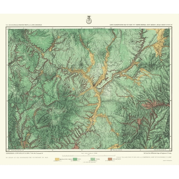 Topographical Map - New Mexico Land Classification Sheet - US Army 1876 - 23 x 27.17 - Vintage Wall Art