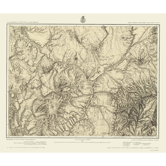 Topographical Map - New Mexico New Mexico Sheet - US Army 1876 - 23 x 27.35 - Vintage Wall Art