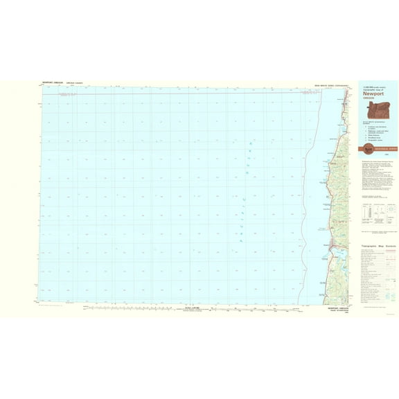 Topographical Map - Newport Oregon Quad - USGS 1981 - 23 x 38.58 - Vintage Wall Art