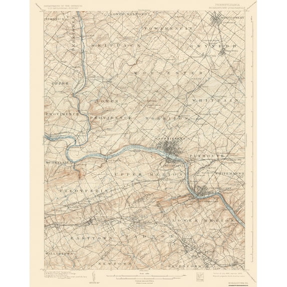 Topographical Map - Norristown Pennsylvania Quad - USGS 1895 - Vintage Wall Art
