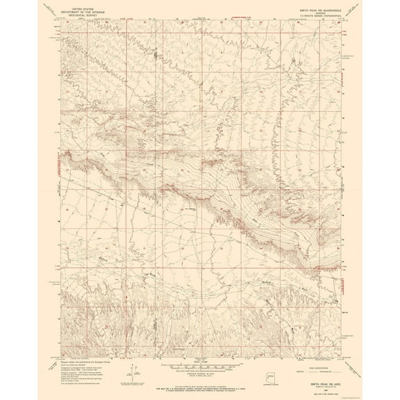 Topographical Map - North East Smith Creek Arizona Quad - USGS 1967 - 23 x 28.33 - Vintage Wall Art