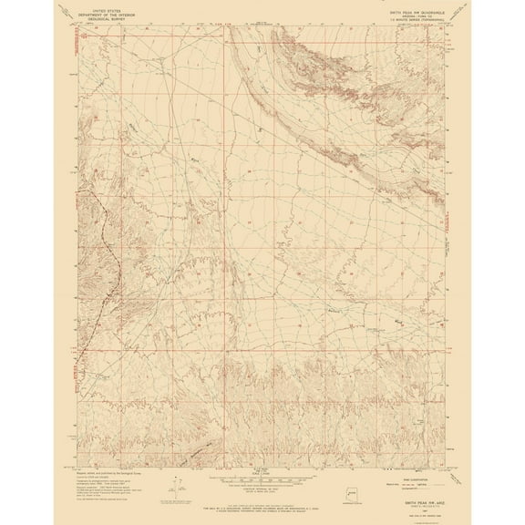 Topographical Map - North West Smith Creek Arizona Quad - USGS 1967 - 23 x 28.89 - Vintage Wall Art