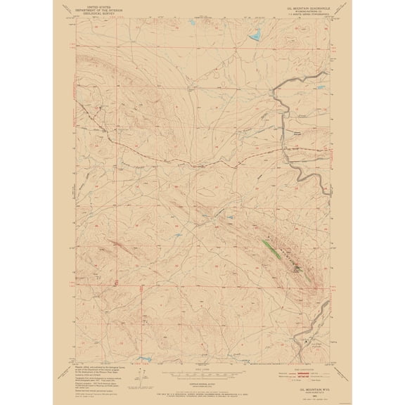 Topographical Map - Oil Mountain Wyoming Quad - USGS 1951 - Vintage Wall Art