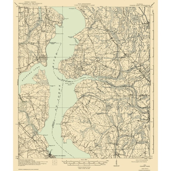 Topographical Map - Orange Park Florida Quad - USGS 1918 - 23 x 27.11 - Vintage Wall Art