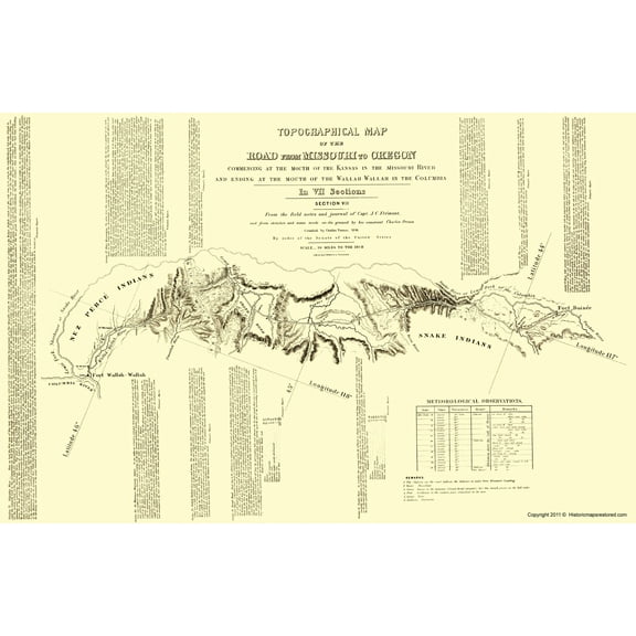 Topographical Map - Oregon Trail Idaho 7 of 7 - Fremont 1846 - 23 x 35.55 - Vintage Wall Art