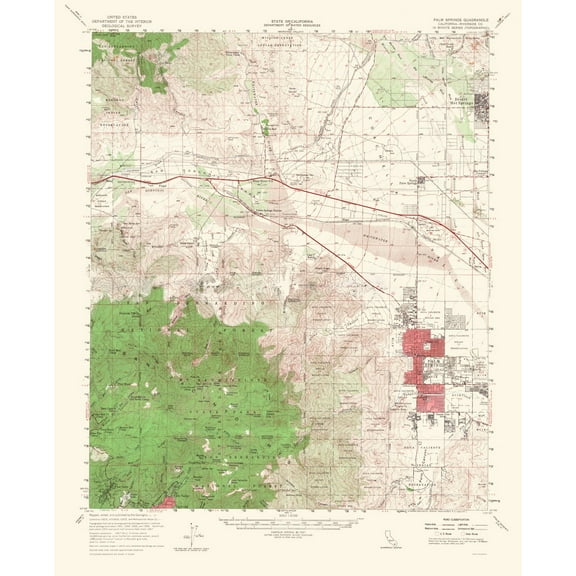 Topographical Map - Palm Springs California Quad - USGS 1956 - 23 x 28.30 - Vintage Wall Art