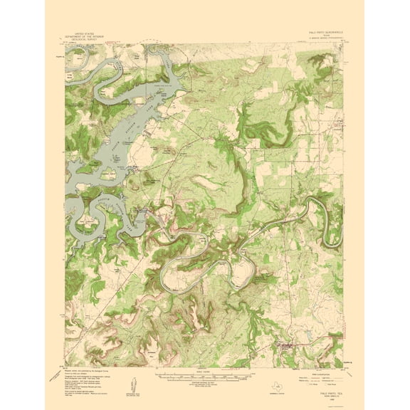Topographical Map - Palo Pinto Texas Quad - USGS 1960 - 23 x 29.45 - Vintage Wall Art