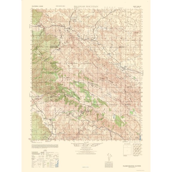 Topographical Map - Palomar Mountain Sheet - US Army 1942 - Vintage Wall Art