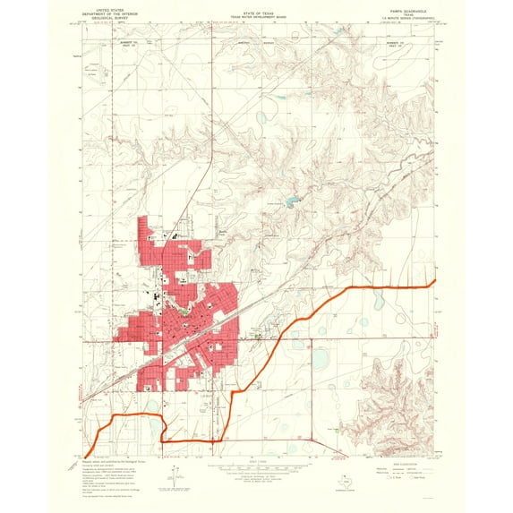 Topographical Map - Pampa Texas Quad - USGS 1968 - 23 x 28.16 - Vintage Wall Art