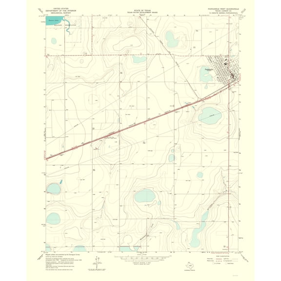 Topographical Map - Panhandle Texas West Quad - USGS 1967 - Vintage Wall Art