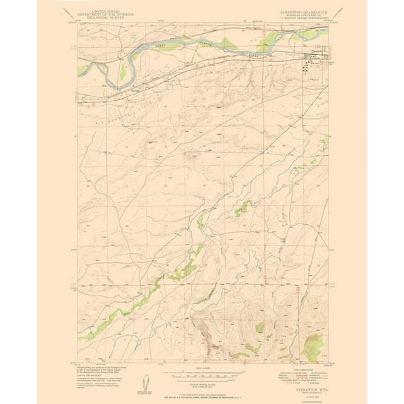 Topographical Map - Parkerton Wyoming Quad - USGS 1950 - Vintage Wall Art