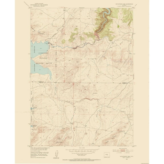 Topographical Map - Pathfinder Dam Wyoming Quad - USGS 1951 - 23 x 28.10 - Vintage Wall Art