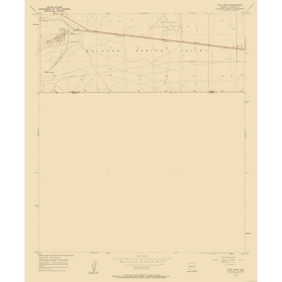 Topographical Map - Paul Spur Arizona Quad - USGS 1957 - Vintage Wall Art