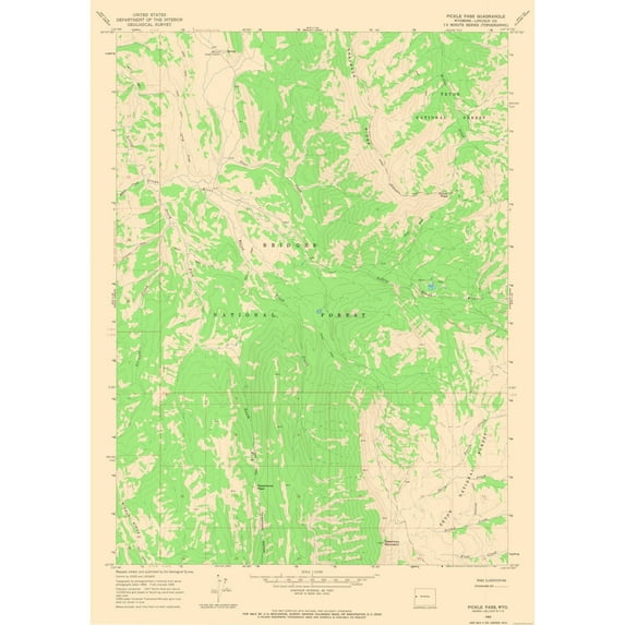 Topographical Map - Pickle Pass Wyoming Quad - USGS 1965 - 23 x 32.34 - Vintage Wall Art