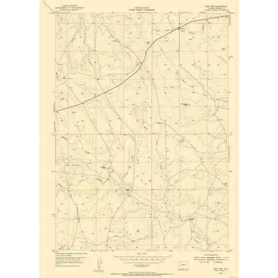 Topographical Map - Pine Tree Wyoming Quad - USGS 1954 - 23 x 32.09 - Vintage Wall Art