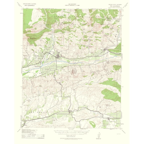 Topographical Map - Piru California Quad - USGS 1963 - Vintage Wall Art
