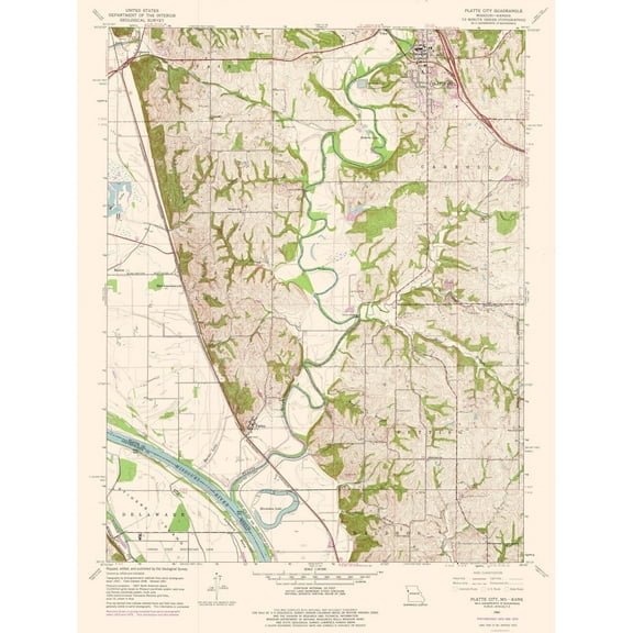 Topographical Map - Platte City Missouri Quad - USGS 1961 - 23 x 30.44 - Vintage Wall Art