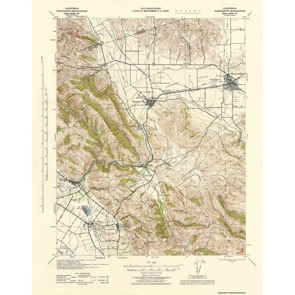 Topographical Map - Pleasanton California Quad - USGS 1943 - 23 x 29.44 - Vintage Wall Art
