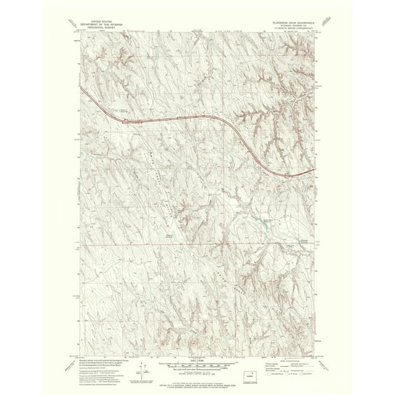 Topographical Map - Ploessers Draw Wyoming Quad - USGS 1972 - 23 x 29.37 - Vintage Wall Art