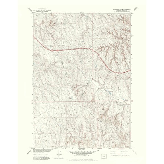Topographical Map - Ploessers Draw Wyoming Quad - USGS 1972 - Vintage Wall Art