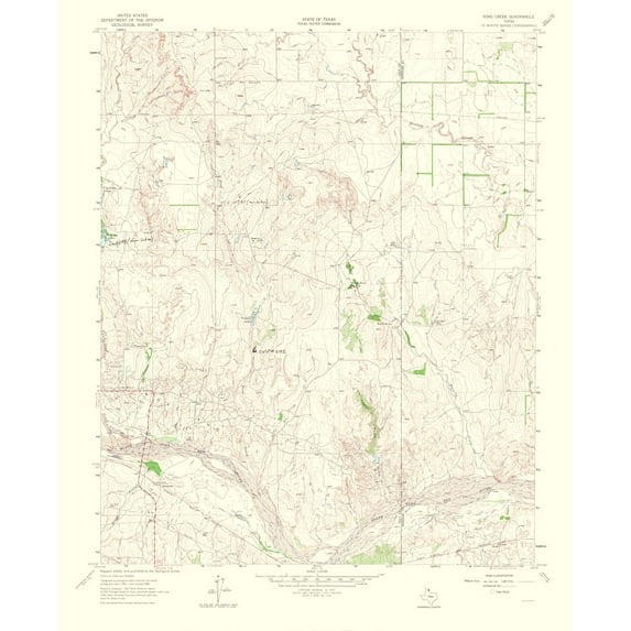 Topographical Map - Pond Creek Texas Quad - USGS 1965 - 23 x 28.12 - Vintage Wall Art