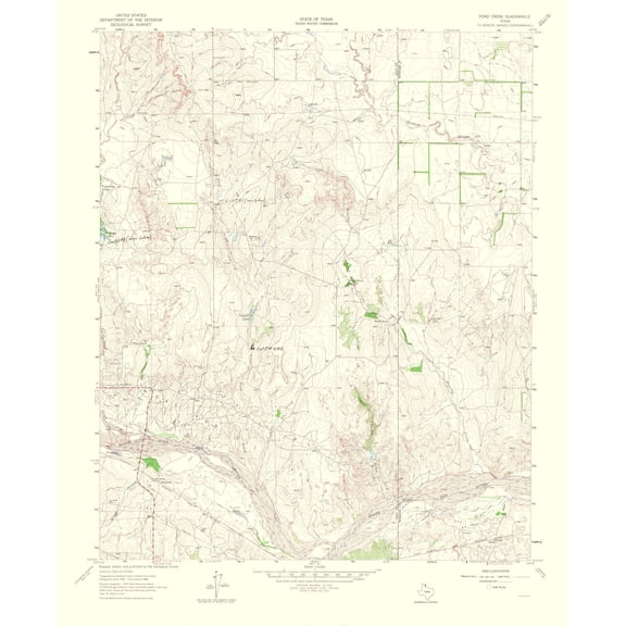 Topographical Map - Pond Creek Texas Quad - USGS 1965 - Vintage Wall Art