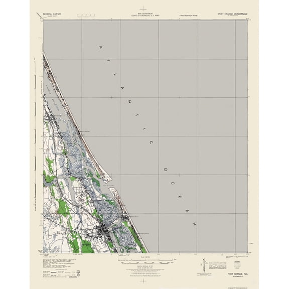 Topographical Map - Port Orange Florida Quad - USGS 1944 - 23 x 28.97 - Vintage Wall Art