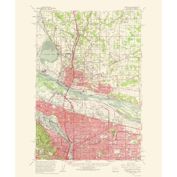 Topographical Map - Portland Oregon Washington Quad - USGS 1963 - Vintage Wall Art