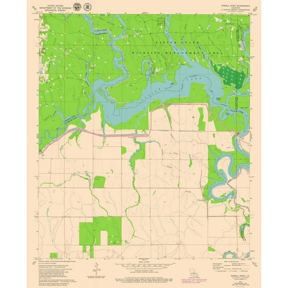 Topographical Map - Powell Point Louisiana Quad - USGS 1972 - Vintage Wall Art