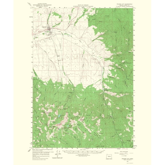 Topographical Map - Prairie City Oregon Quad - USGS 1968 - 23 x 27.53 - Vintage Wall Art