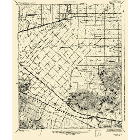 Topographical Map - Puente California California Quad - USGS 1927 - 23 x 27.72 - Vintage Wall Art